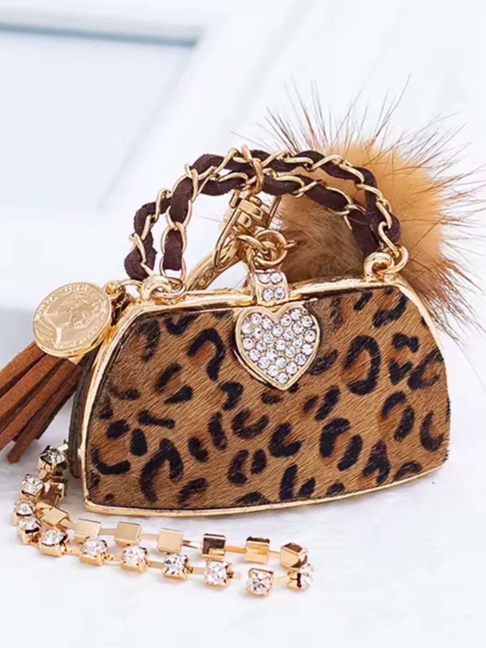 Leopard Print Mini Charm Bag with Gold Accents